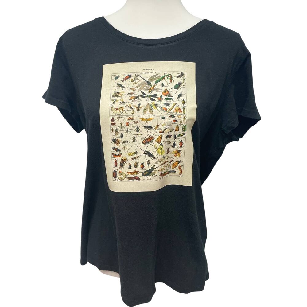 Hand Printed Upcycled XL Vintage Reference Book Insects Bugs Page Tee Shirt